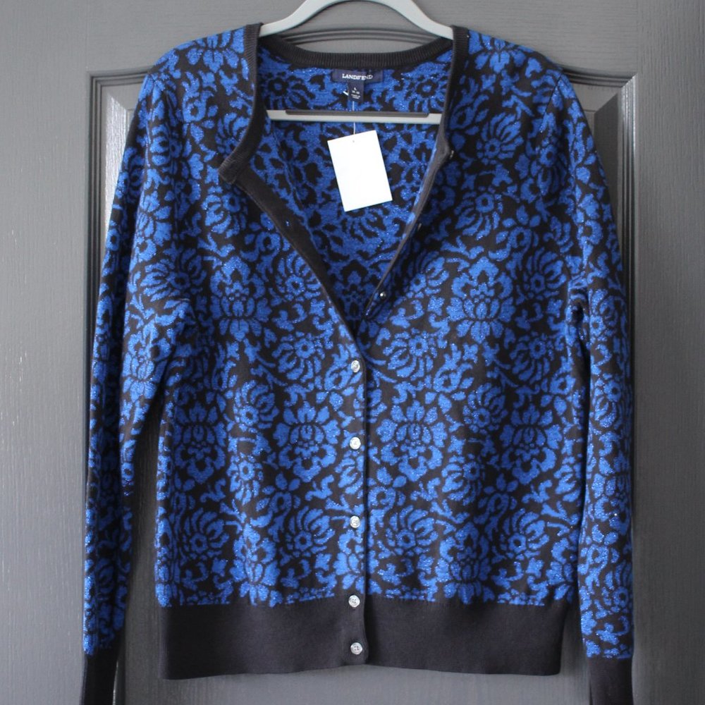NWOT Lands' End Blue Print Cardigan